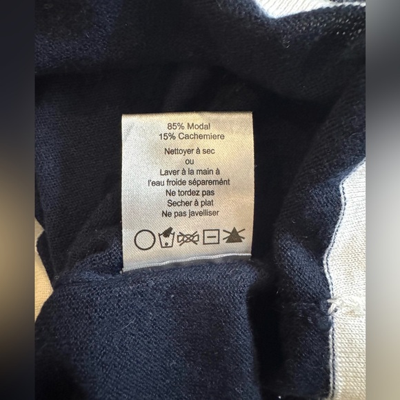 LINE Cashmere Modal Navy Blue and White Cardigan with Gold Buttons (XS) - Picture 5 of 5